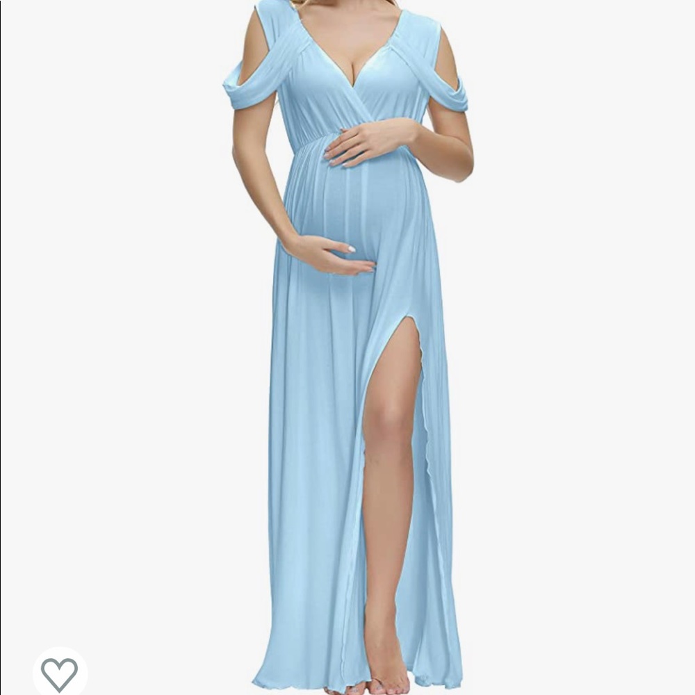 Size medium, off-the-shoulder maternity dress - powder blue color